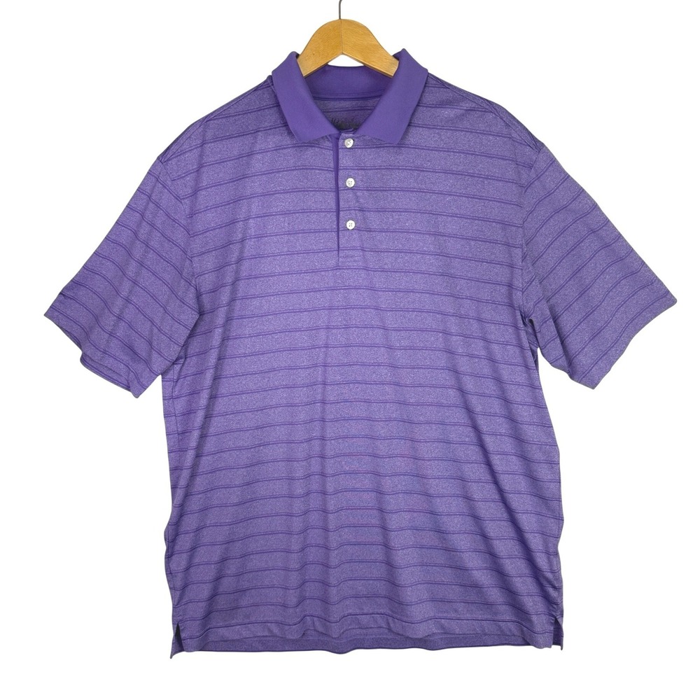 Walter Hagen‎ Mens Purple Striped Golf Polo Shirt Large Performance Short Sleeve
